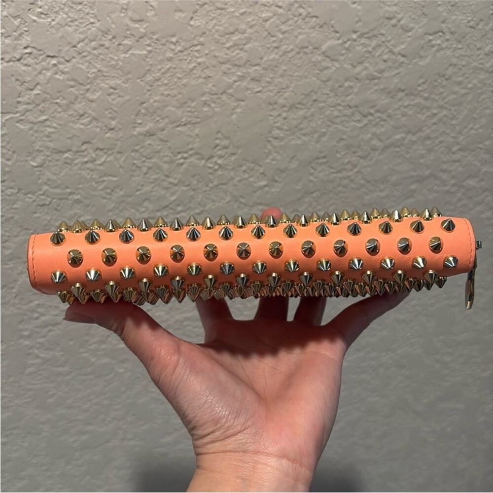 Christian Louboutin PANETTONE WALLET CALF SPIKES FLAMINGO/GOLD - Picture 6 of 12